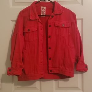Sadie & Sage Red Denim Jean Jacket, Size Small/Medium (EUC)